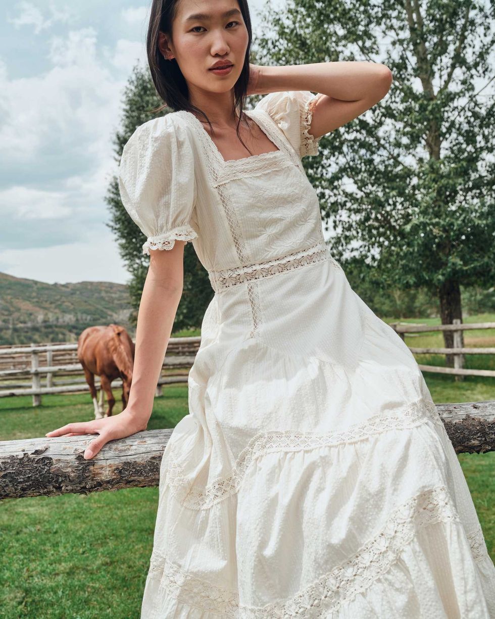 Abercrombie & Fitch x Kemo Sabe Puff Sleeve Lace-Pieced Maxi Dress