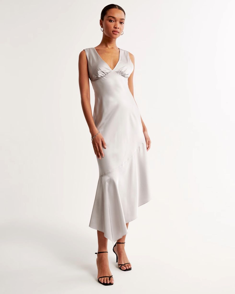 Abercrombie Satin Slip Asymmetrical Midi Dress