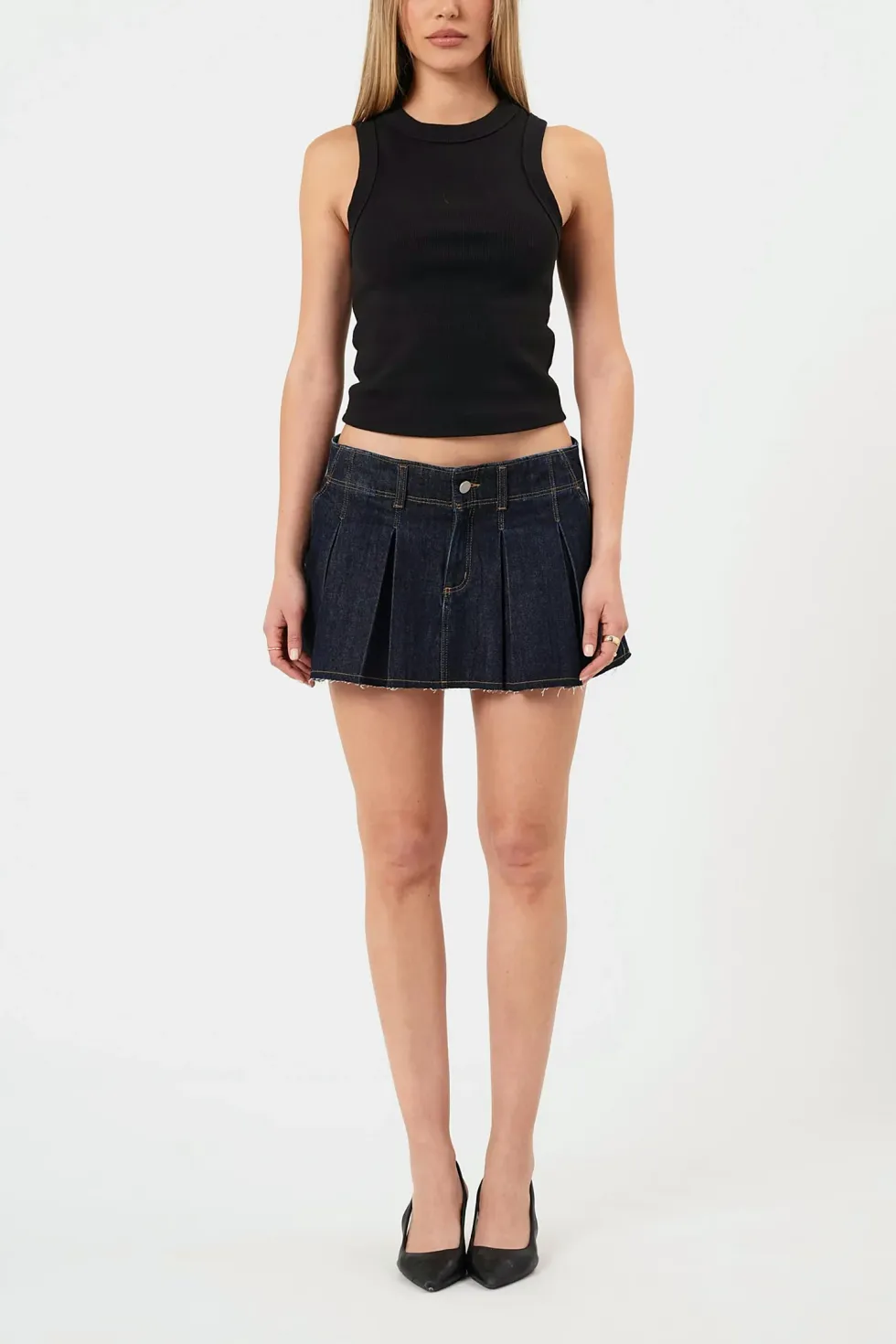 Abrand Jeans Pleated Denim Mini Skirt
