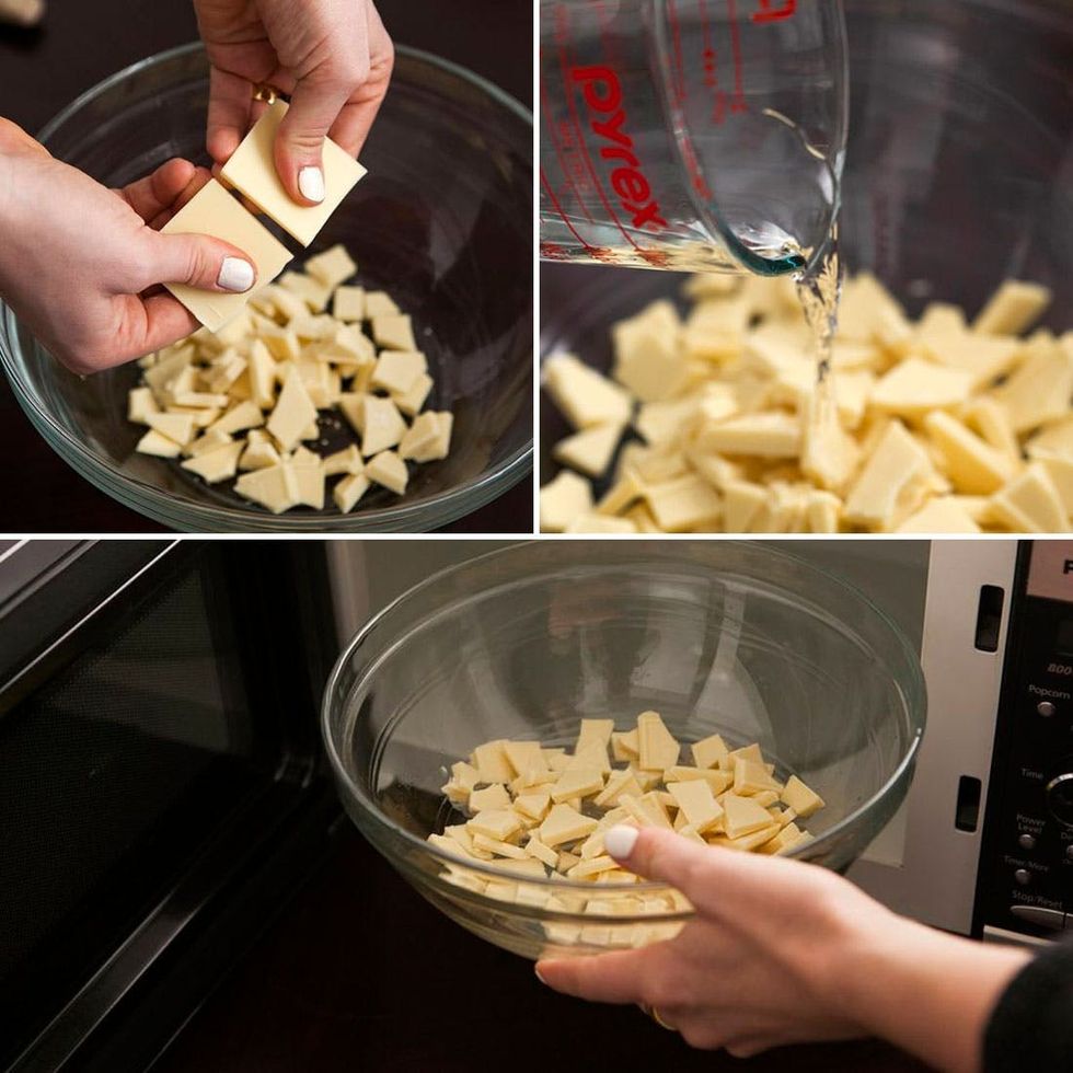 adding the chocolate to the microwave