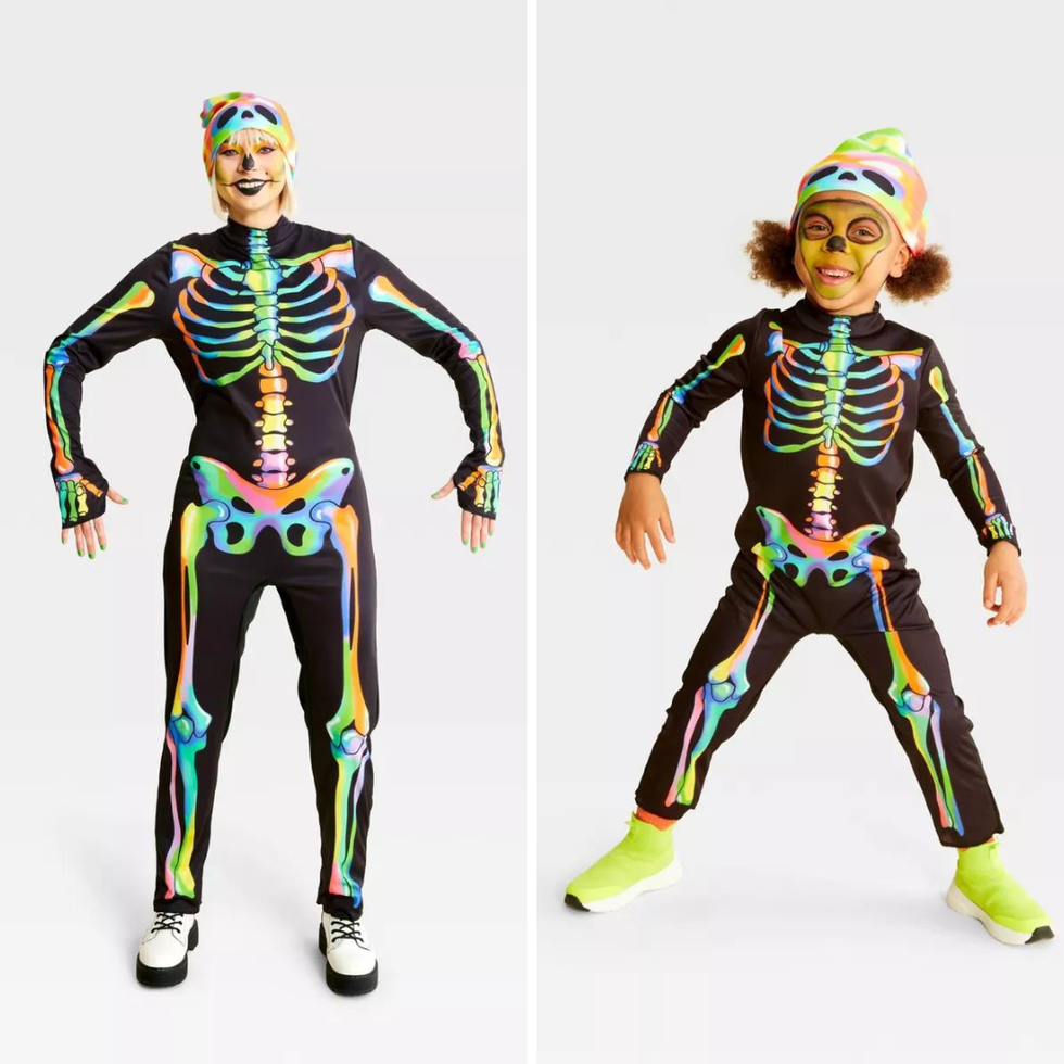 adult and toddler color melt skeleton costume