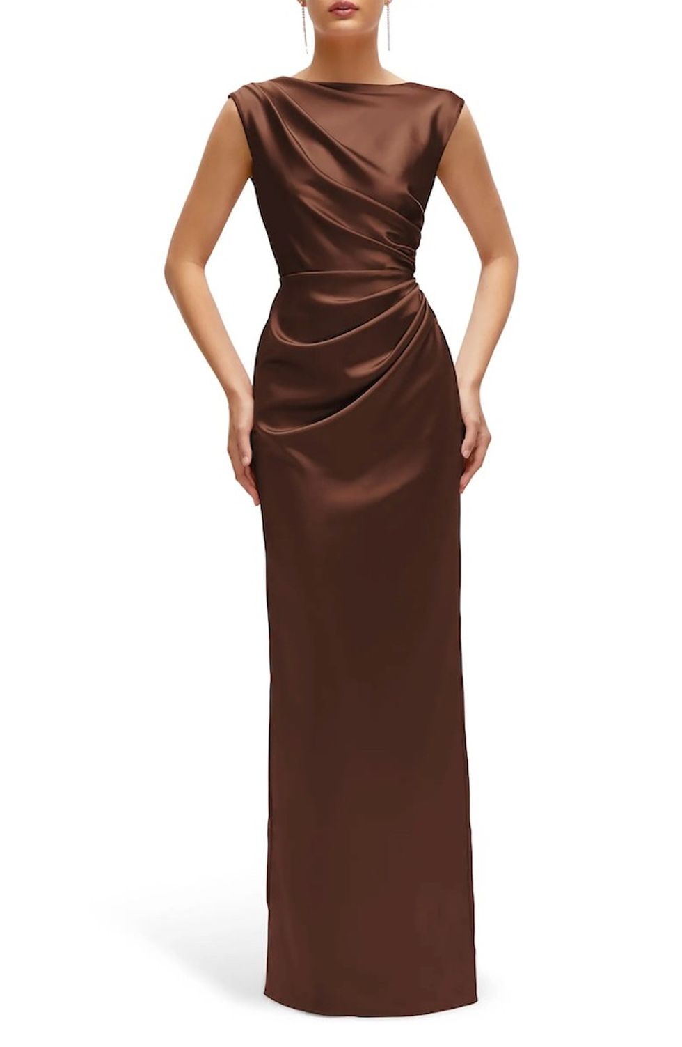 After Six Pleated Cap Sleeve Charmeuse Gown
