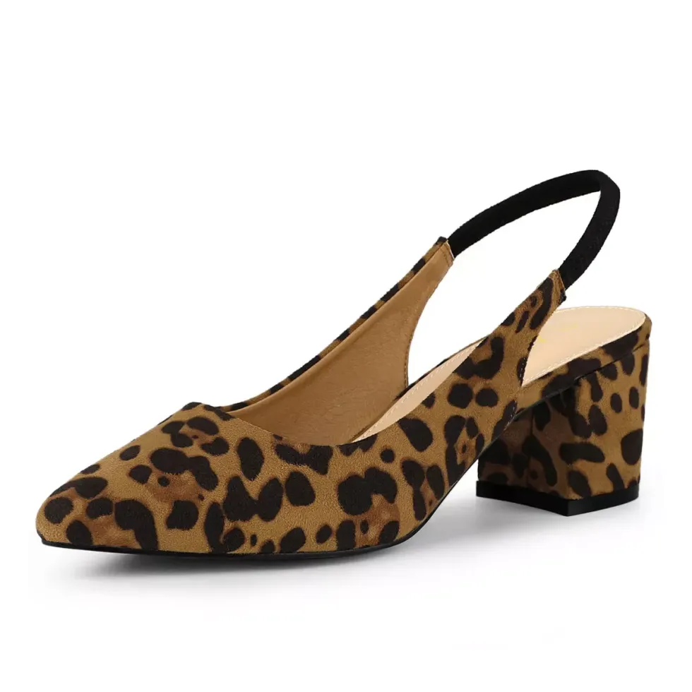 Allegra K Women's Pointed Toe Block Heel Slingback Heels
