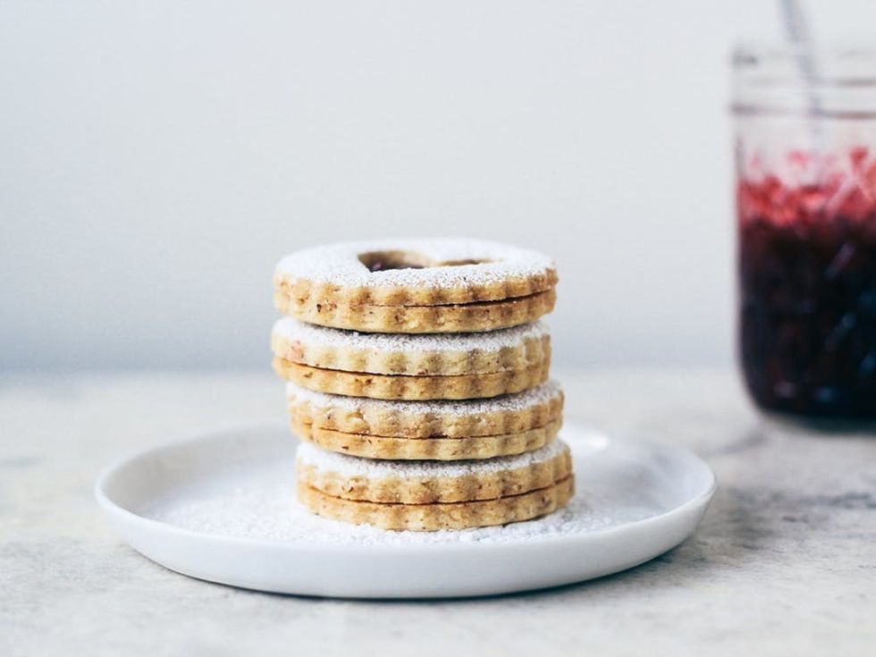 Almond Linzer Cookies with Cherry Preserves (Vegan)