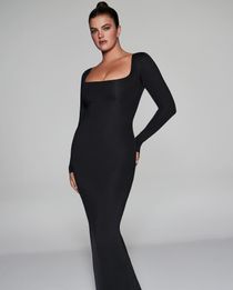 long sleeve black dress skims dupe SOFT LOUNGE LONG SLEEVE DRESS | ONYX