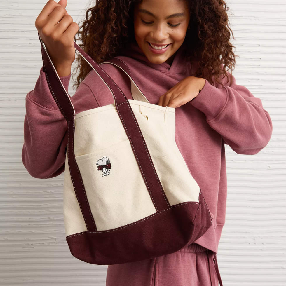 American Eagle Cotton Canvas Snoopy Bow Tote Bag
