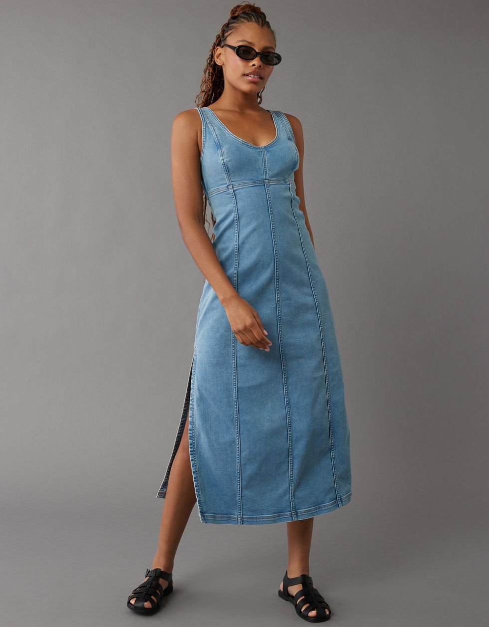 American Eagle Denim Scoop Neck Maxi Dress