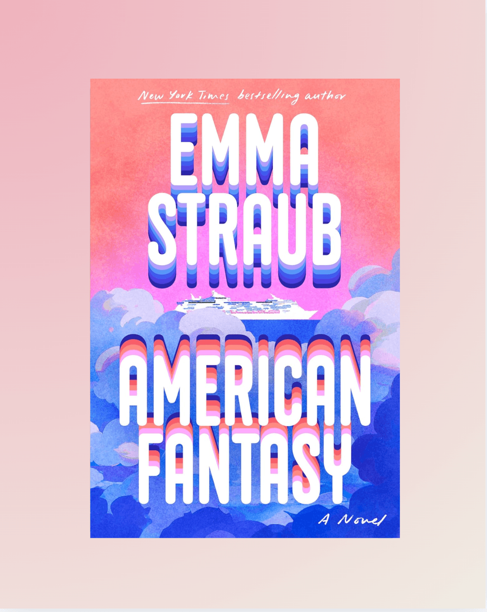 "American Fantasy" book cover with clouds and a ship, bold text in pink and purple.