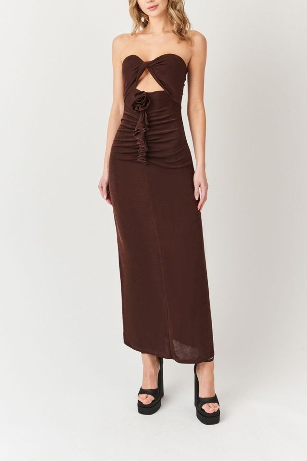 Amy Lynn Strapless Rose Ruffle Maxi Dress