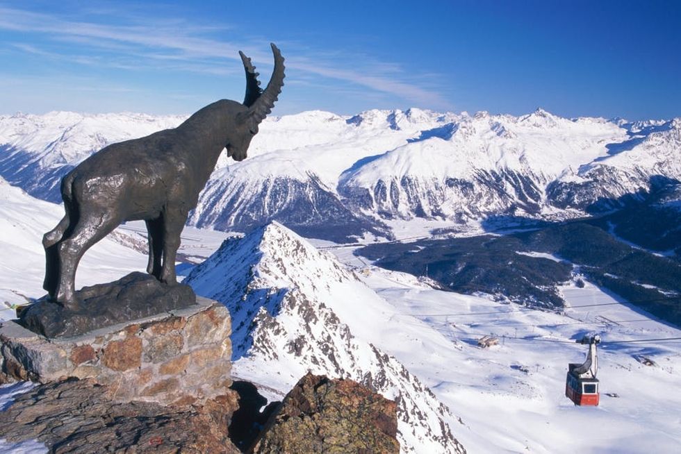 An ibex statue keeps watch over Engadine Valley