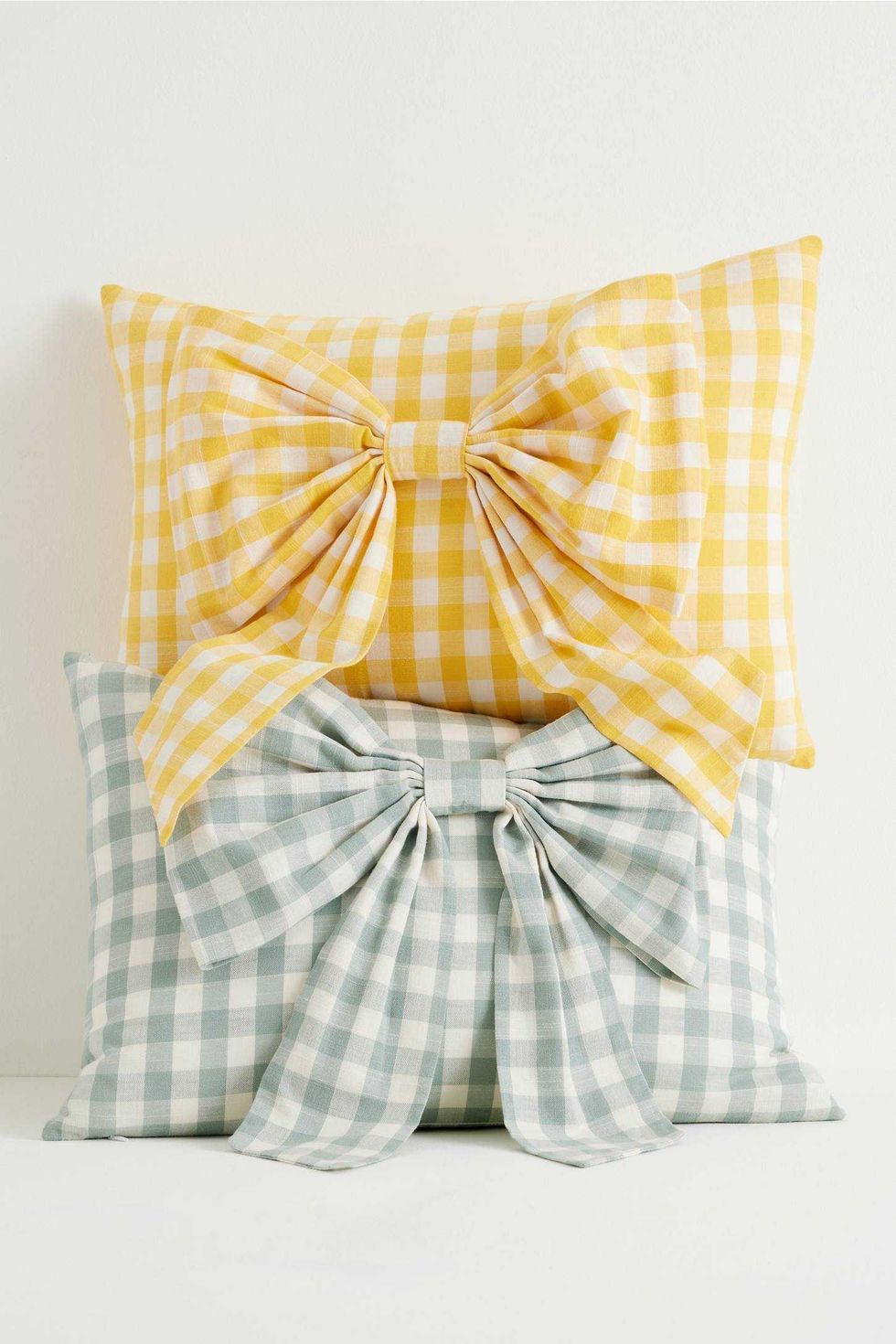 Ana Cotton Gingham Printed Bow Pillow