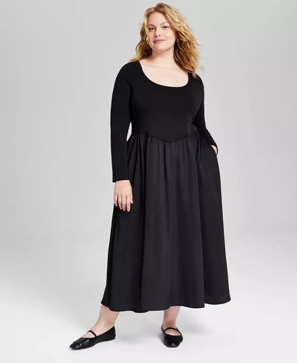 And Now This Plus Size Mixed-Media Midi Dress