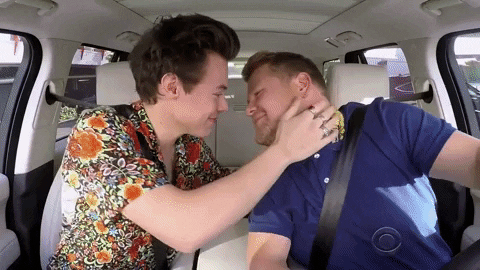 Harry Styles Kissing James Corden Gif