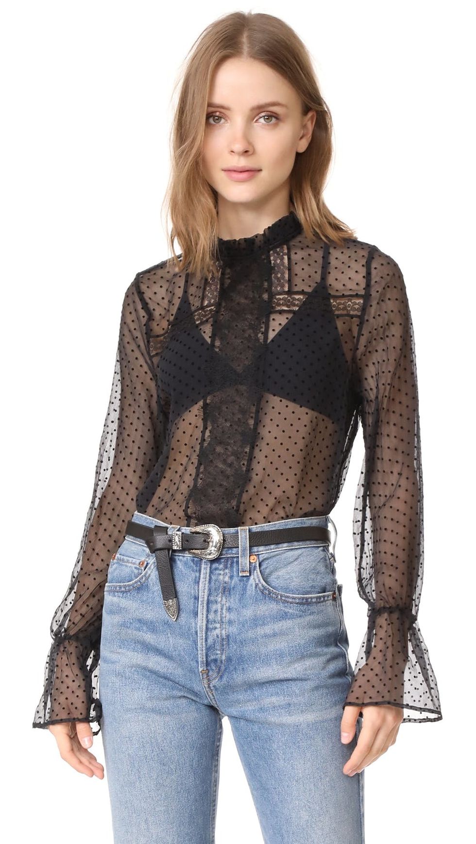 Anine Bing Dotted Silk Blouse