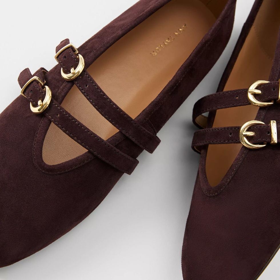Ann Taylor Buckled Suede Ballet Flat