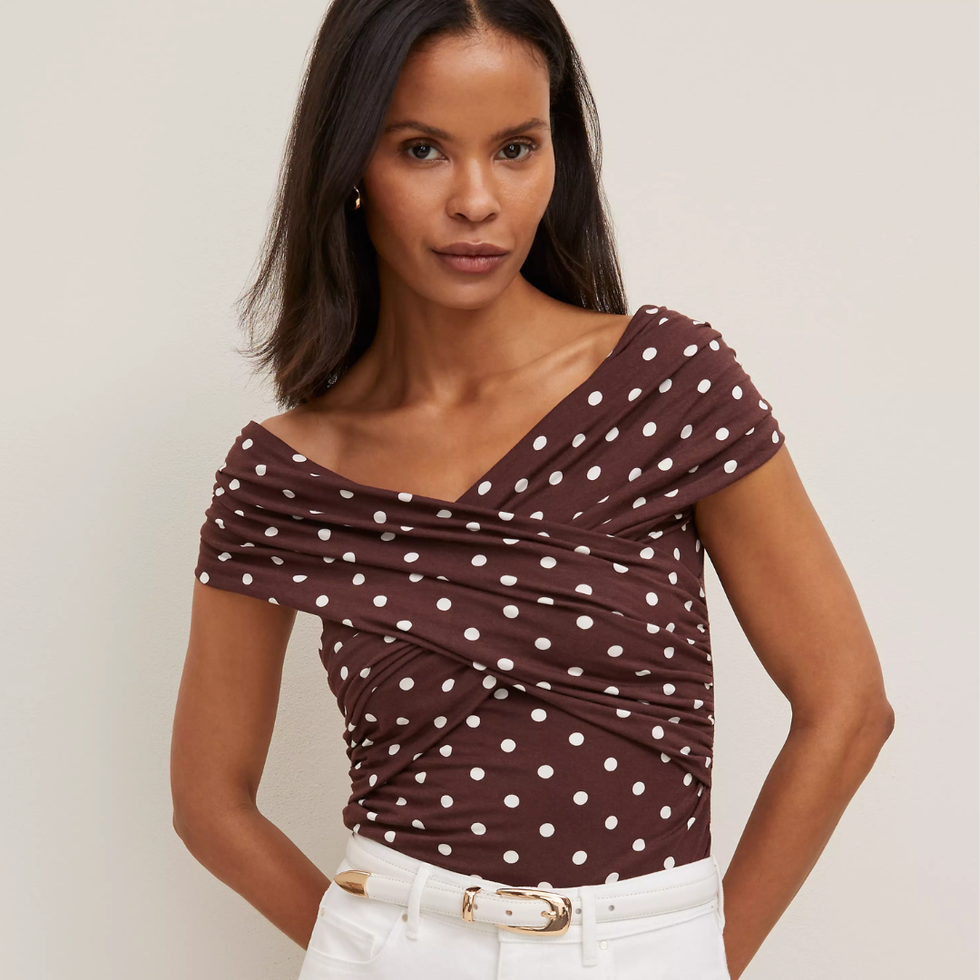 Ann Taylor Dotted Crisscross Off-The-Shoulder Top