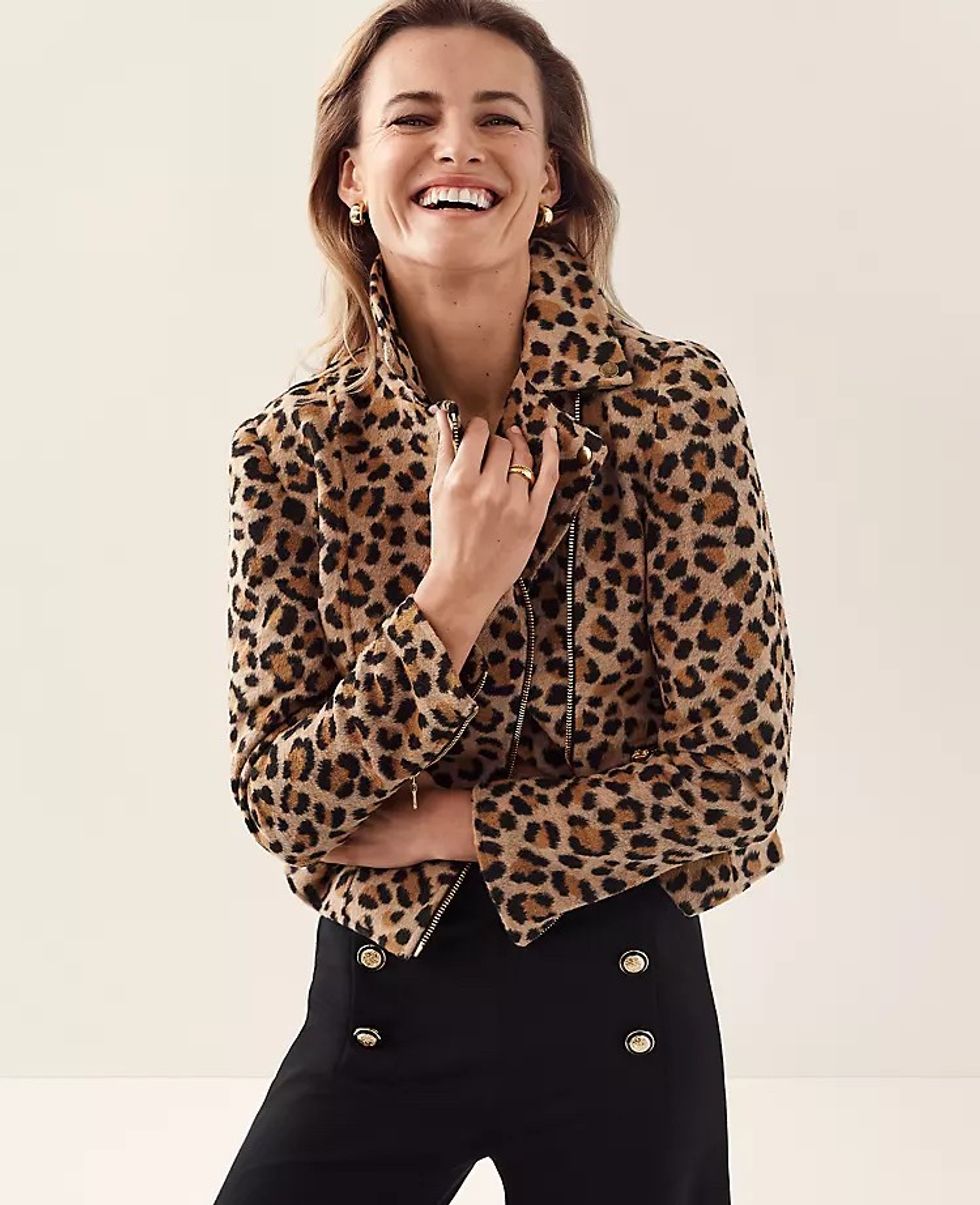 Ann Taylor Leopard Print Moto Jacket