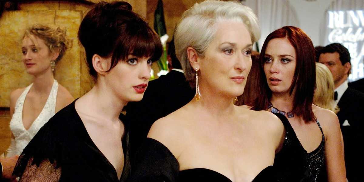anne hathaway, meryl streep, and emily blunt in the devil wears prada