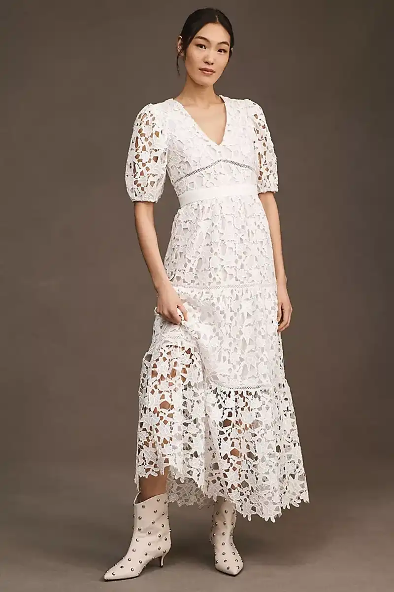 slim fit dress slacks Amy Short White Graduation Dress with Ruffles White / XSmall main image 0