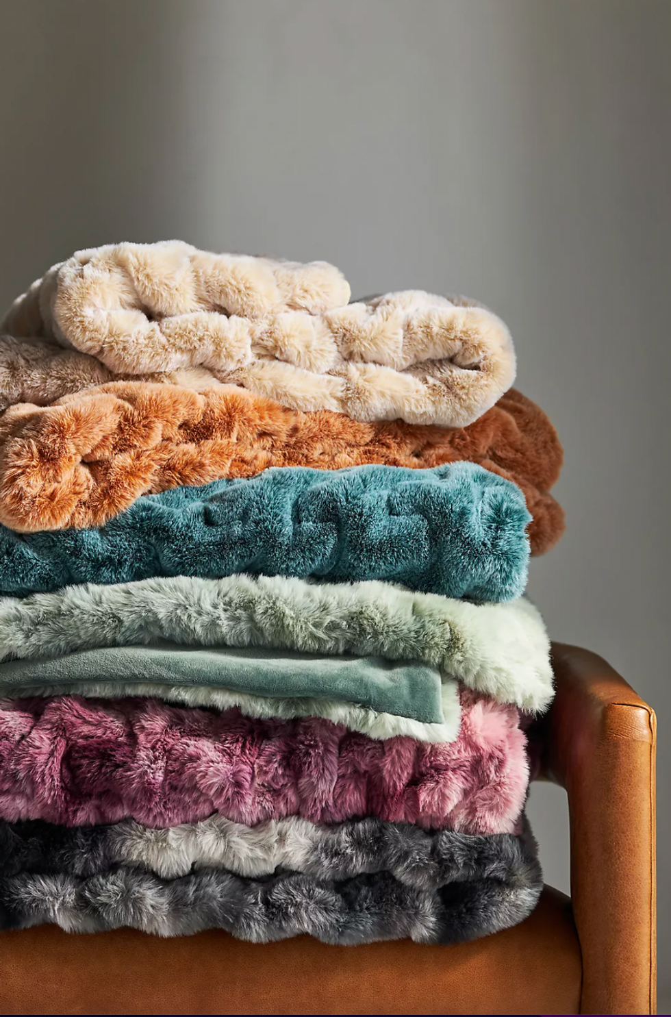 Anthropologie Luxe Faux Fur Throw Blanket
