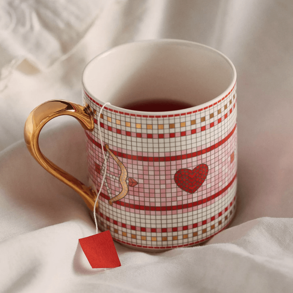 Anthropologie The Bistro Tile Stoneware Mug: Valentine's Edition