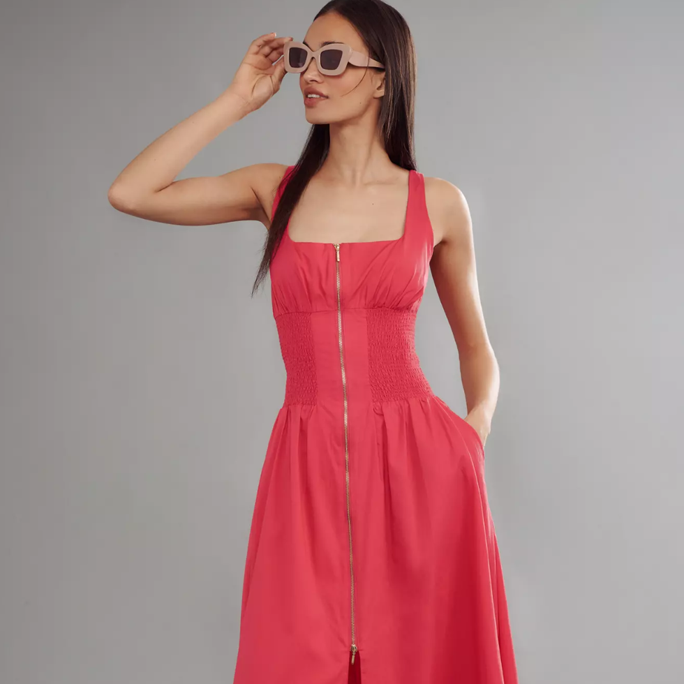 Anthropologie The Tommie Smocked Front-Zip Shirt Dress