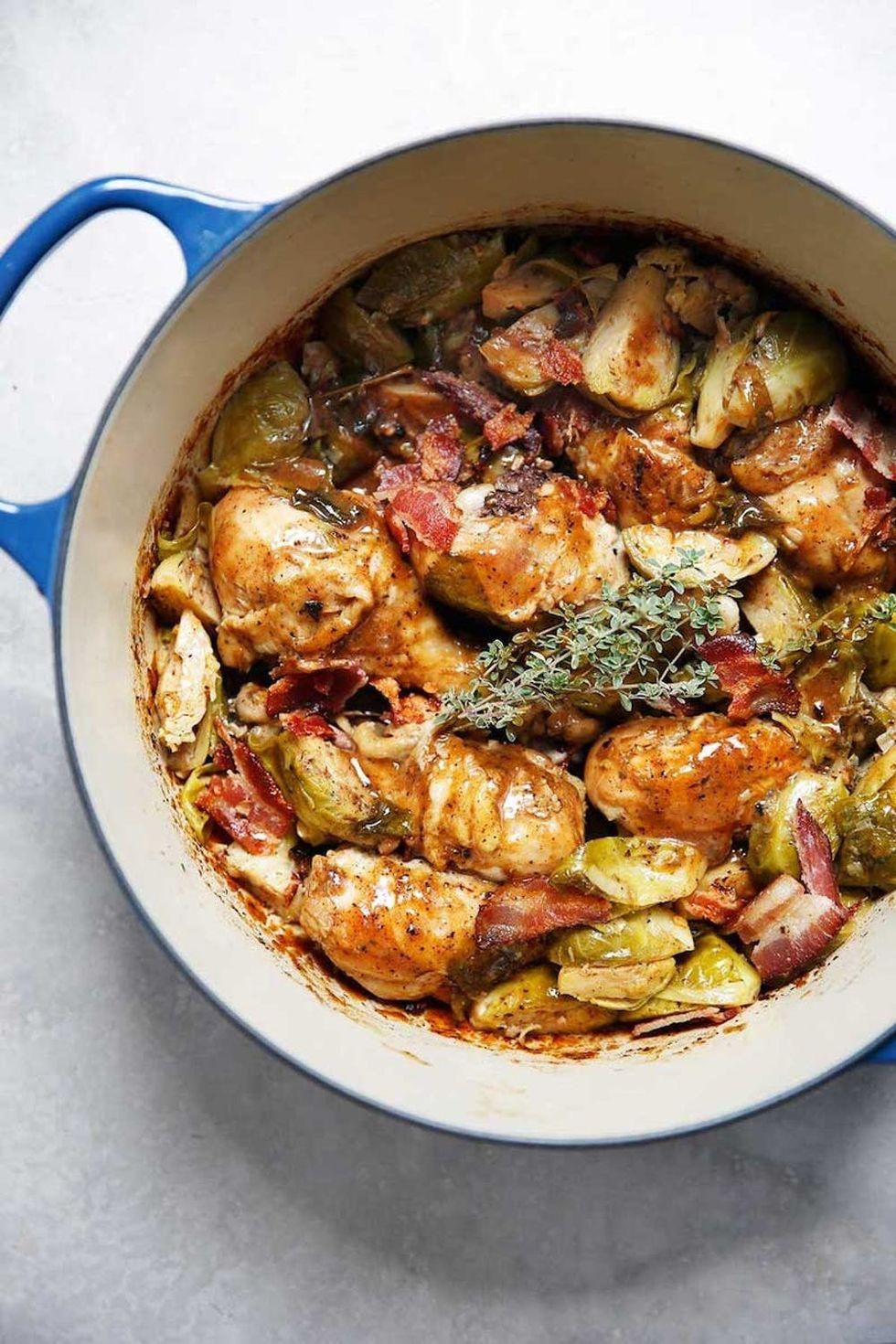 App\u200ble Cider Braised Chicken With Brussels Sprouts and Bacon