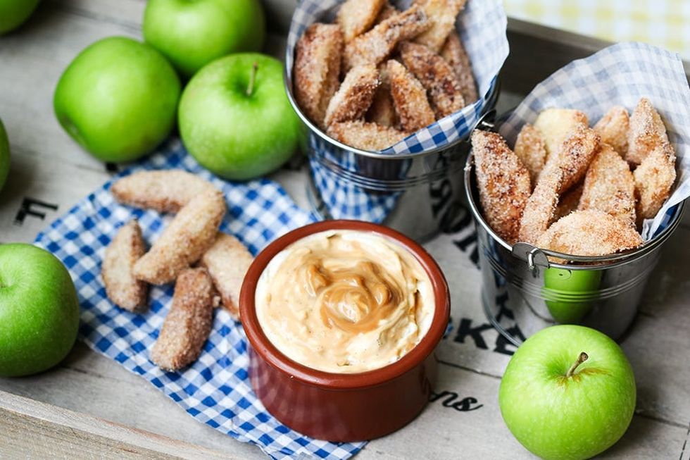 Apple fries with creamy caramel cheesecake dip. A sharing dish you'll probably want to keep to yourself.