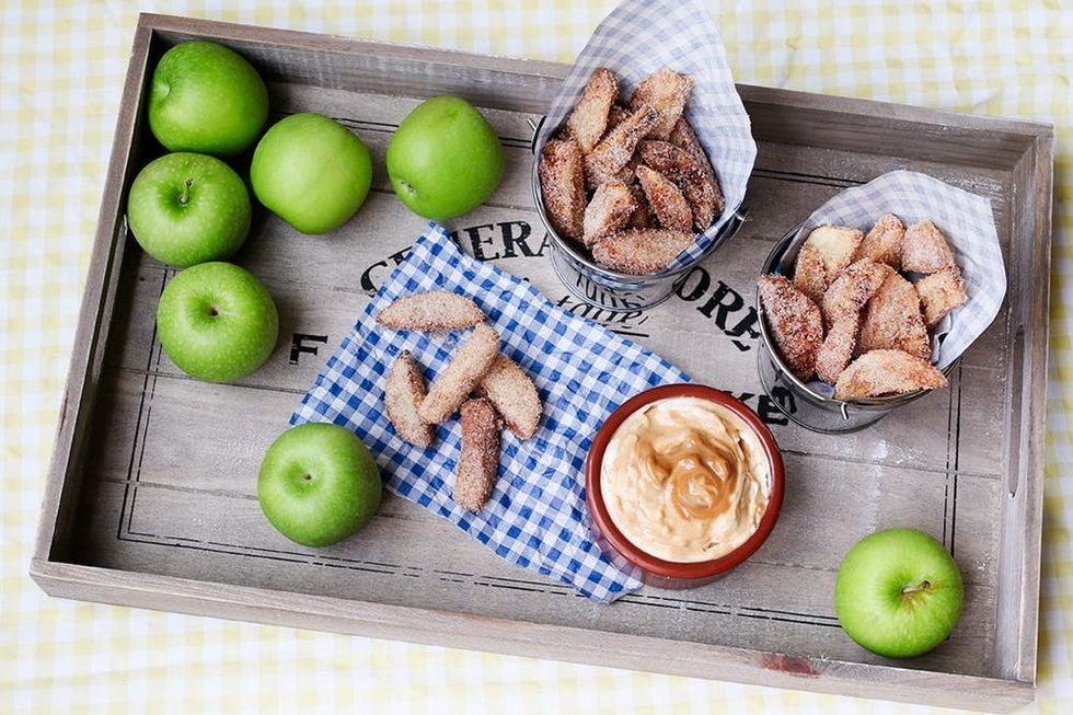 Apple fries with creamy caramel cheesecake dip. A sharing dish you'll probably want to keep to yourself.