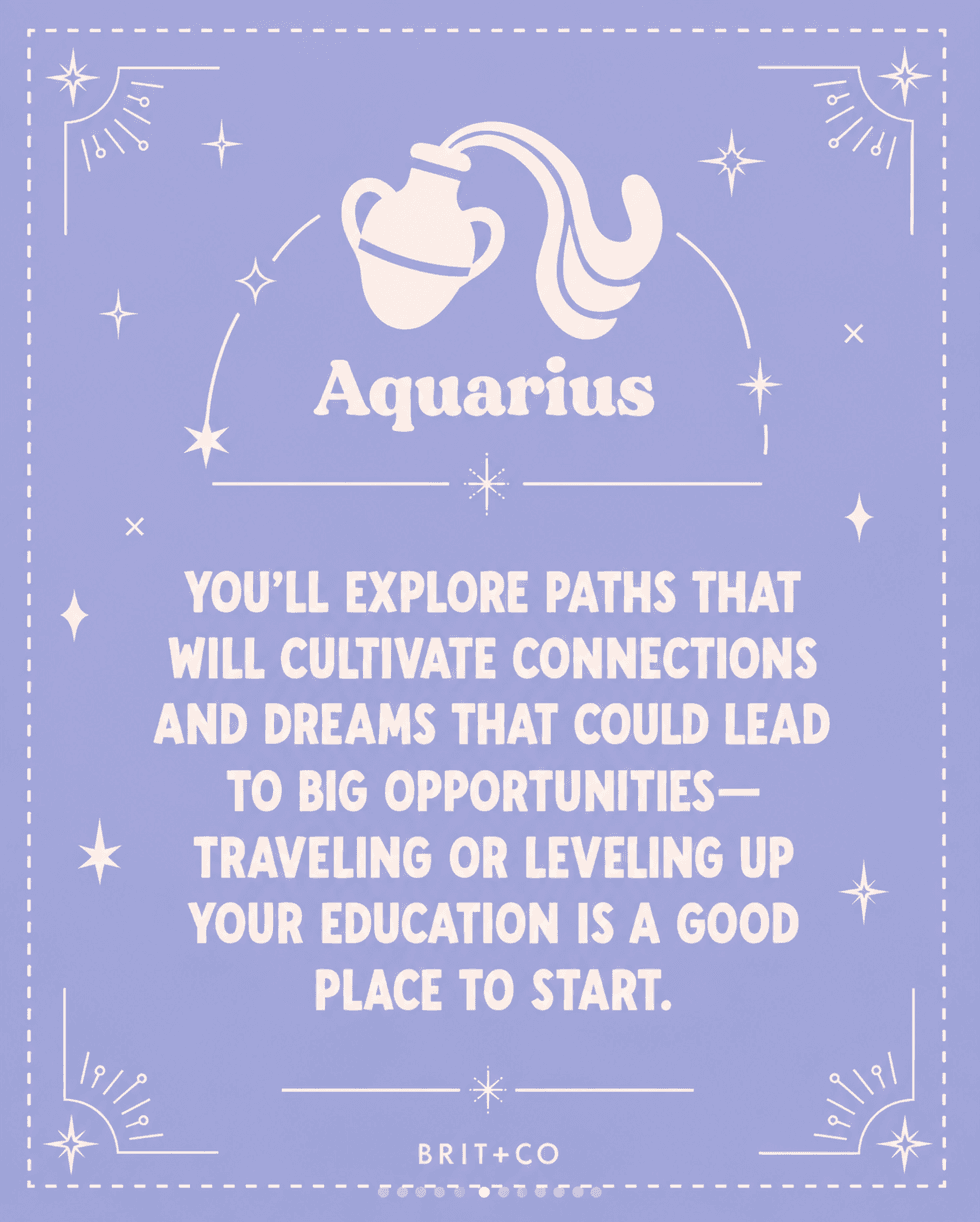 Aquarius horoscope with a water bearer symbol on a purple background.