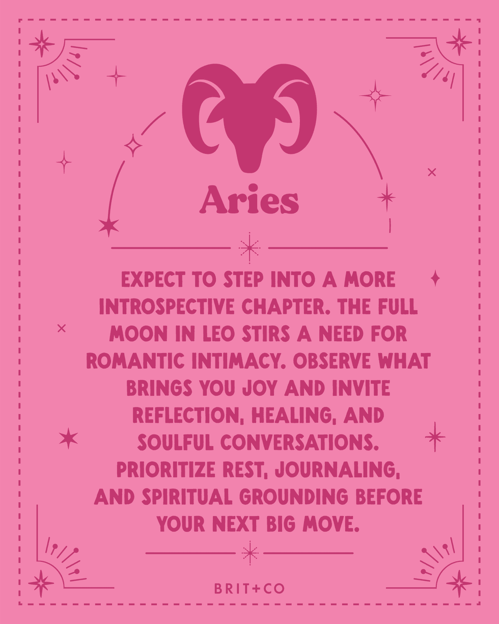 Aries horoscope on pink background, emphasizing introspection and romantic intimacy.