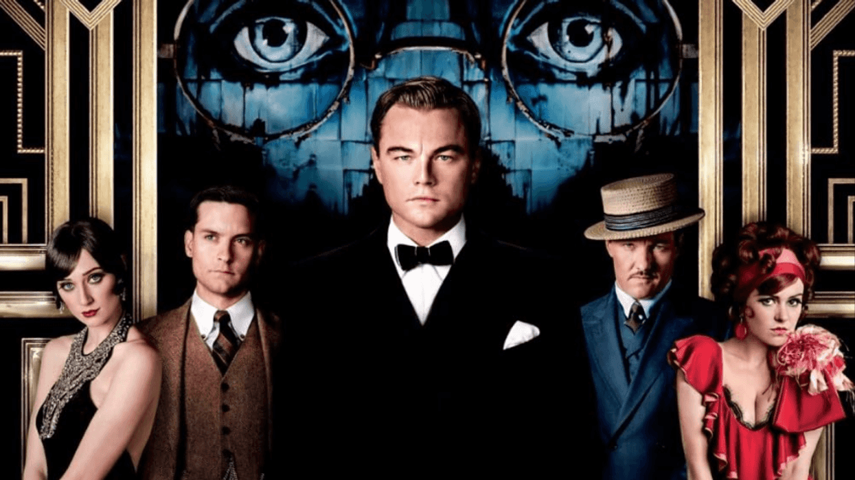 Art Deco style "The Great Gatsby" movie poster featuring main characters.