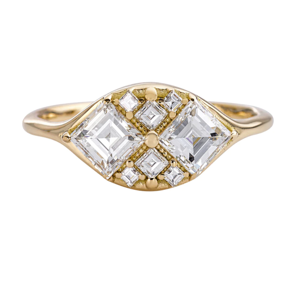 Artemer Step Cut Engagement Ring with Eight Square Diamonds