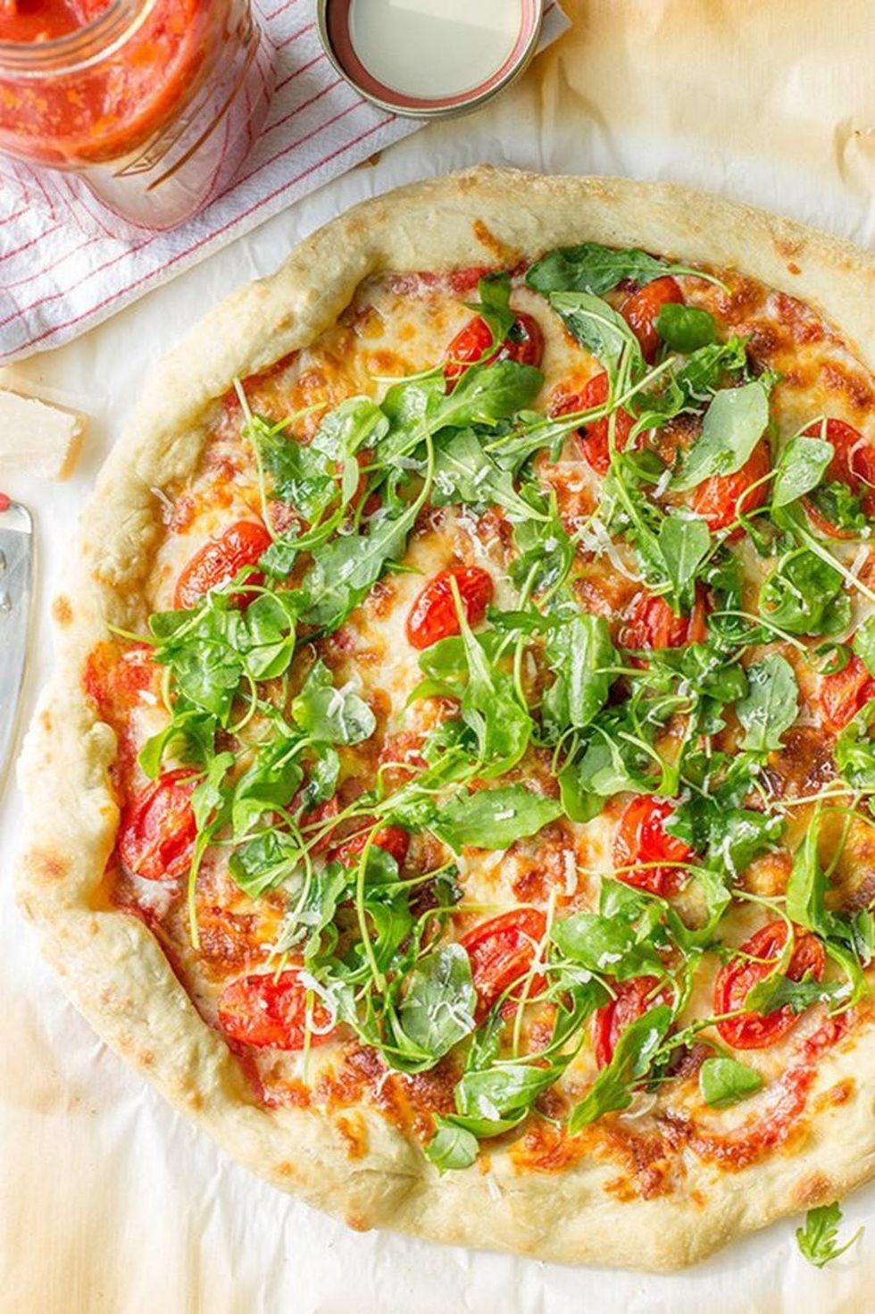 Arugula Tomato Bacon Pizza