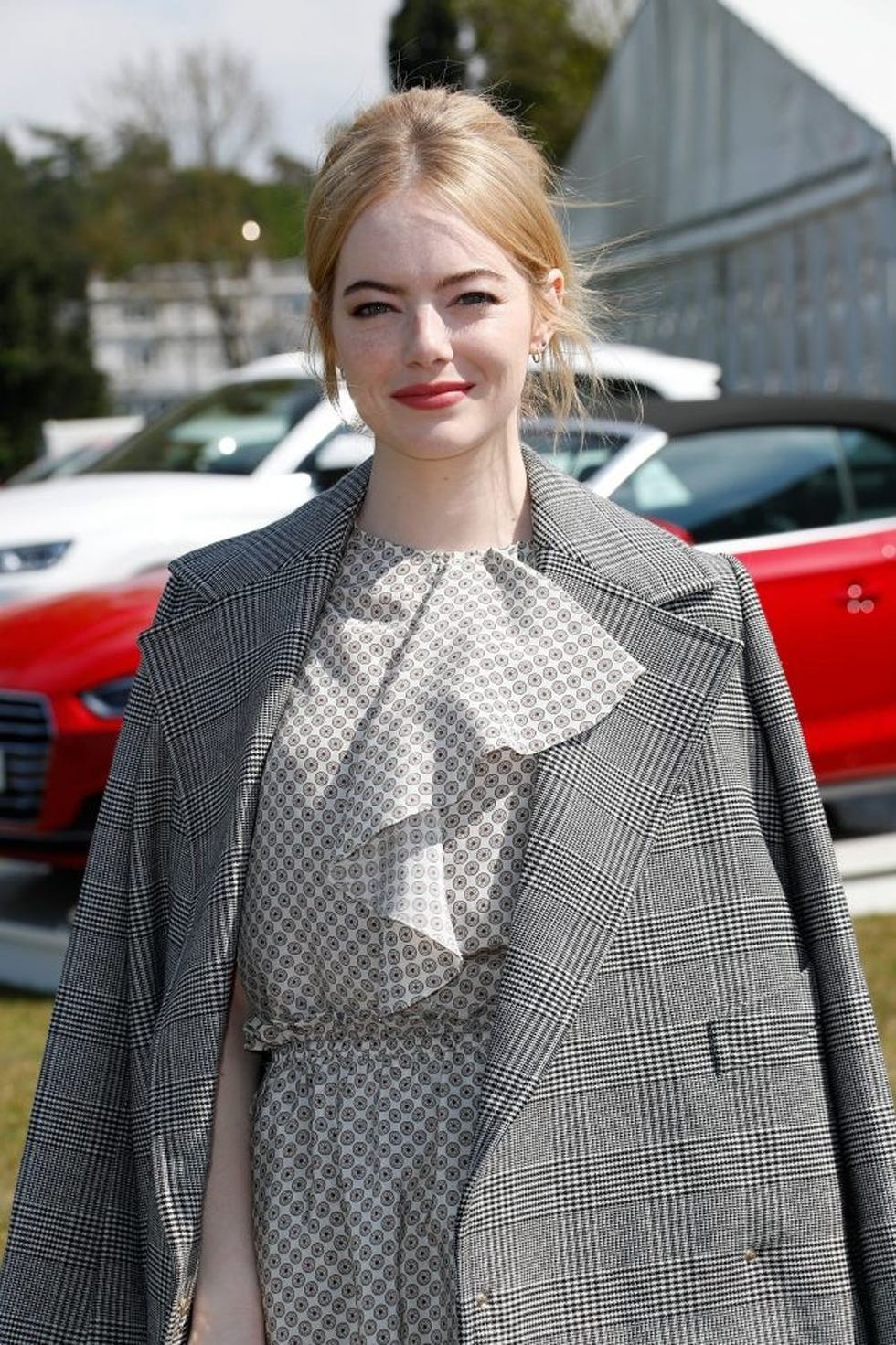 ASCOT, ENGLAND - MAY 07: Emma Stone attends the Audi Polo Challenge at Coworth Park on May 7, 2017 in Ascot, United Kingdom. (Photo by David M Benett/Dave Benett/Getty Images)