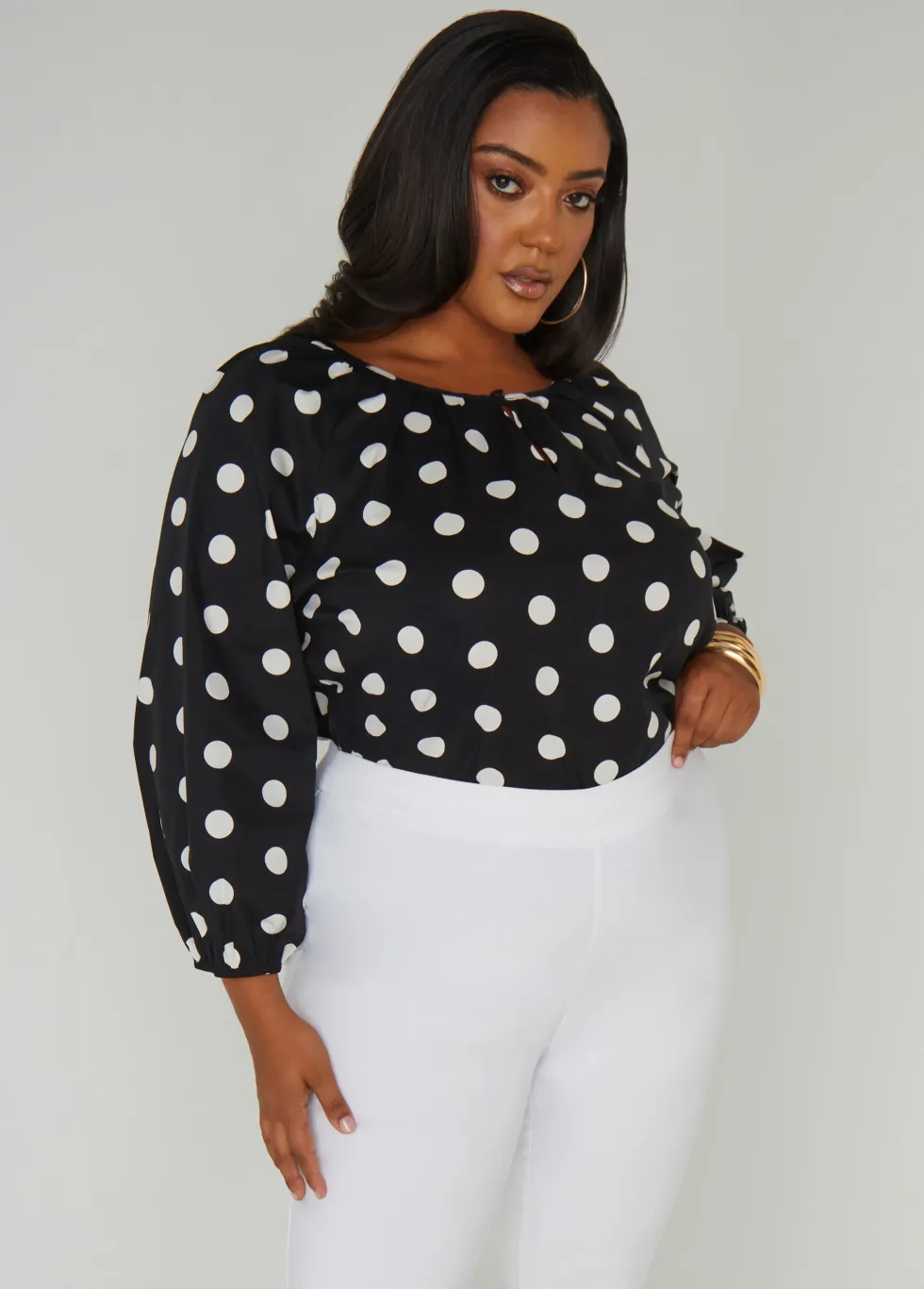 Ashley Stewart Polka Dot Poplin Blouse\u200b