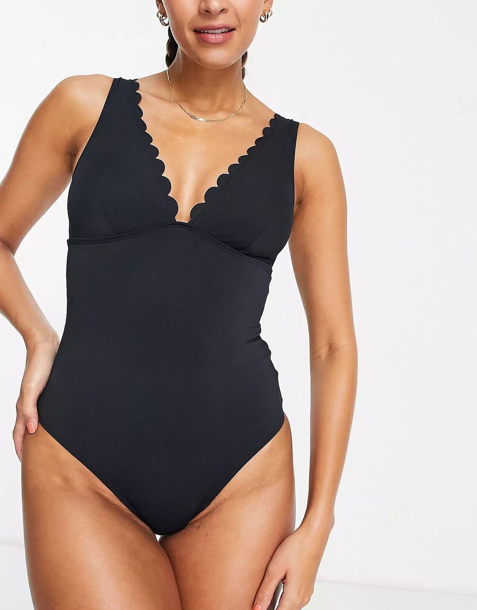 ASOS Accessorize Scallop Plunge Shaping Swimsuit