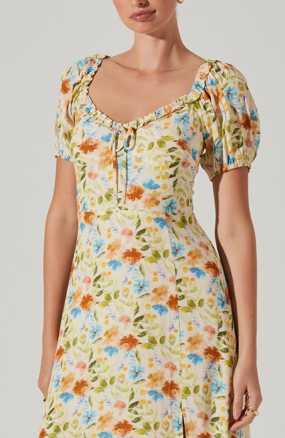 ASTR The Label Floral Puff Sleeve Midi Dress