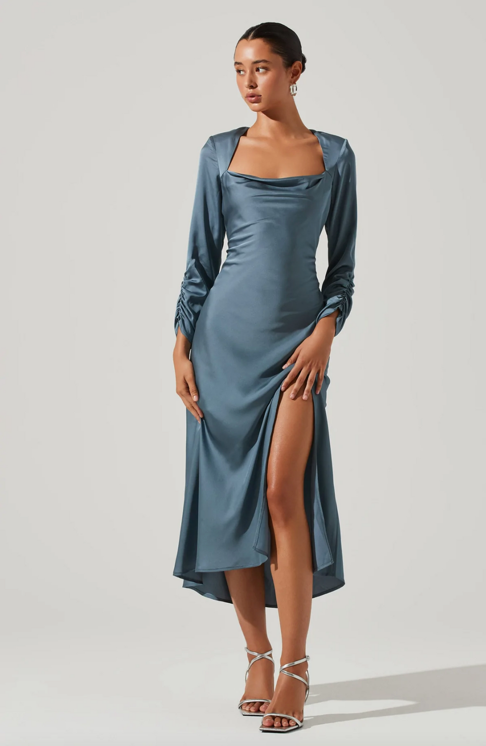 ASTR The Label Gracie Long Sleeve Cutout Satin Midi Dress