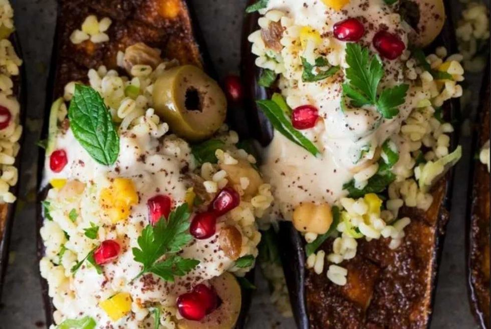 Aubergine With Bulgur Wheat And Tahini