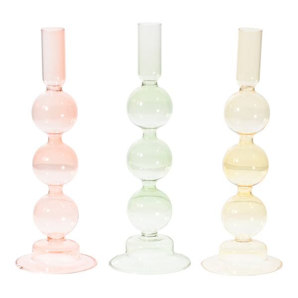 Auburn Home 3-Piece Glass Taper Candle Holders