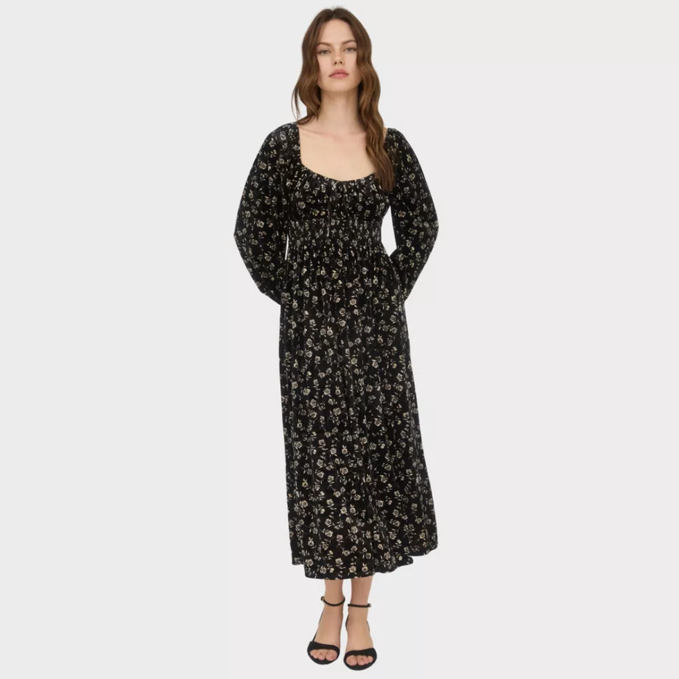 August Sky Floral Velvet Midi Dress