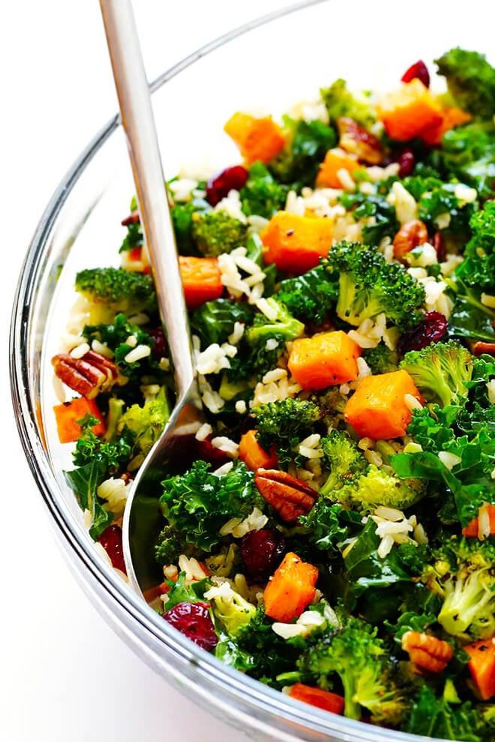 Autumn Kale Salad With Sweet Potatoes, Broccoli and Brown Rice
