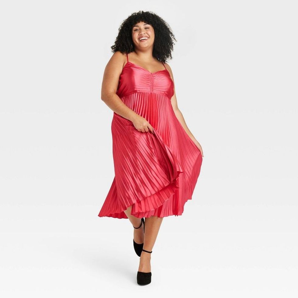 Ava & Viv Pleated Satin Midi A-Line Dress