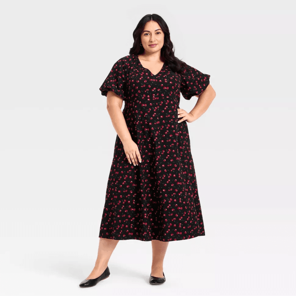 Ava & Viv Plus Puff Short Sleeve Maxi Empire Waist Dress
