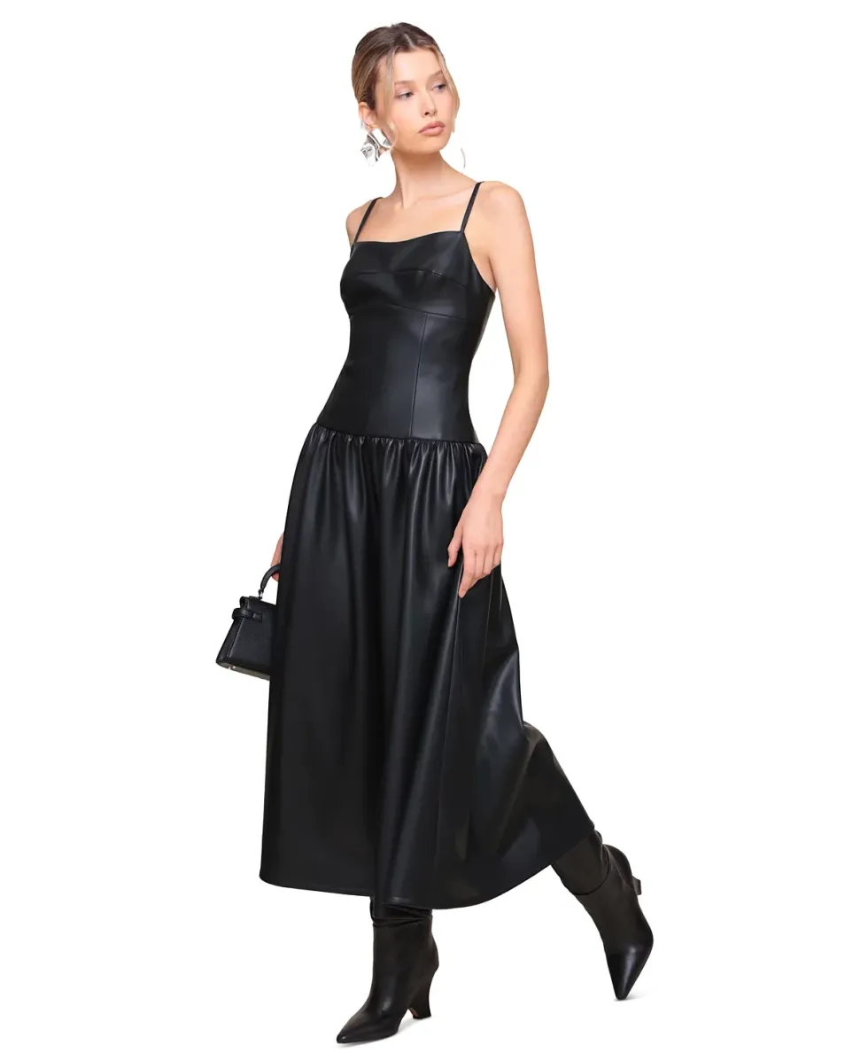 Avec Les Filles Faux Leather Drop-Waist Dress