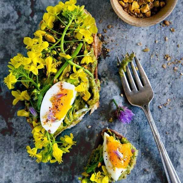 Avocado Toast With Dukkah, Spring Flowers, and Soft Boiled Eggs Brunch Recipes