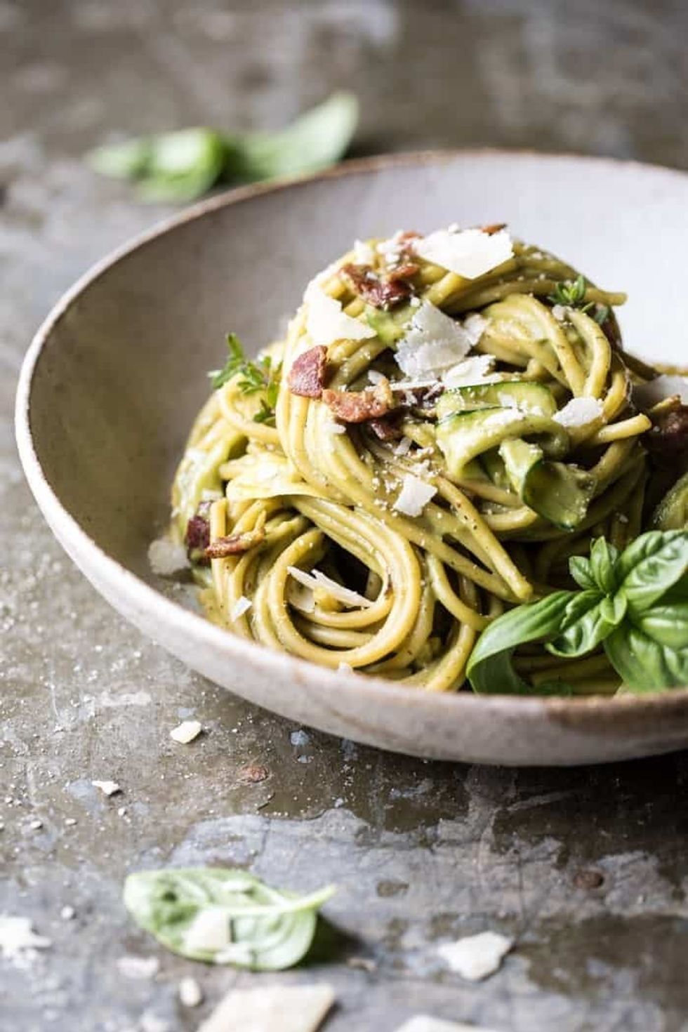 Avocado Zucchini Carbonara Pasta
