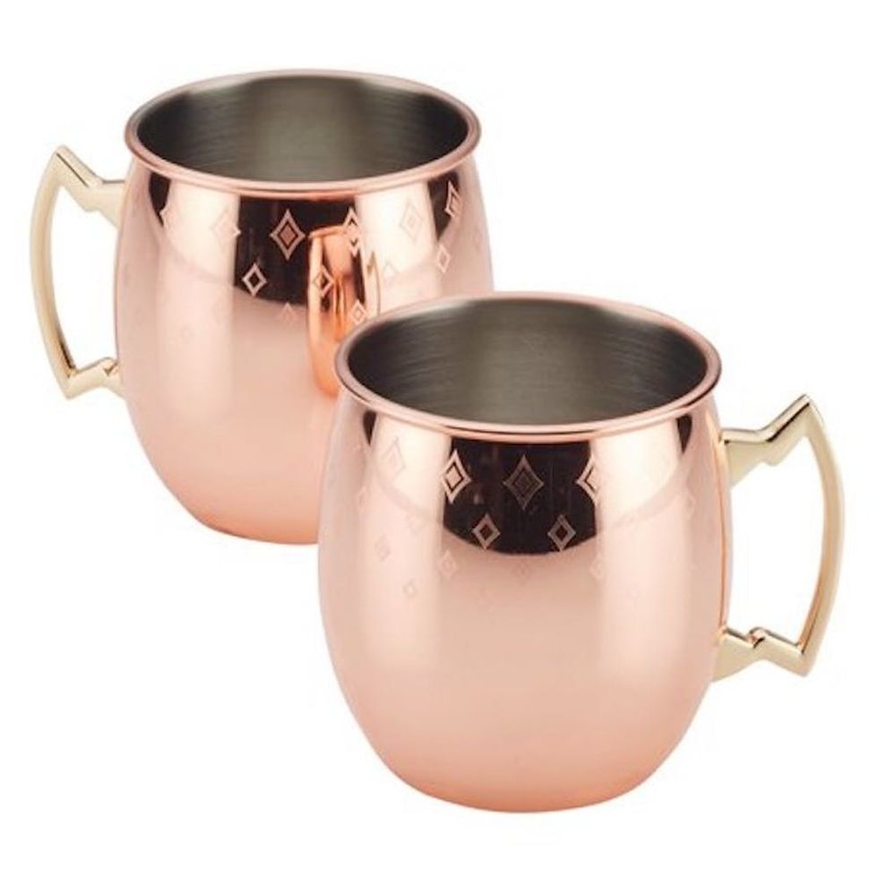 Ayesha Barware Copper Moscow Mule Mugs with Etched Diamond Pattern