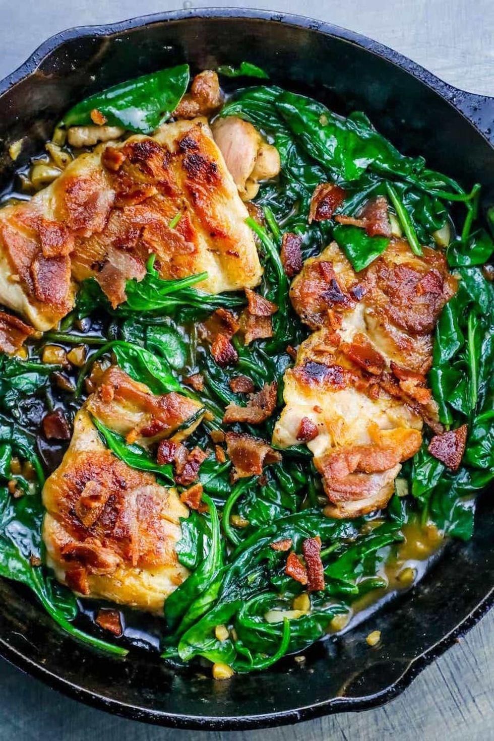 Bacon, Garlic, Chicken, and Spinach Dinner